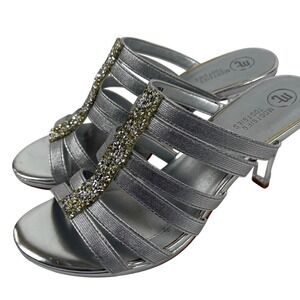 Mootsies Tootsies‎ Harp Sandals 7M Silver Rhinestone Clear 3.5" Heel Glam Formal